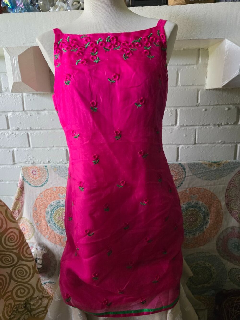Vintage Silk Rose Embroidered Dress